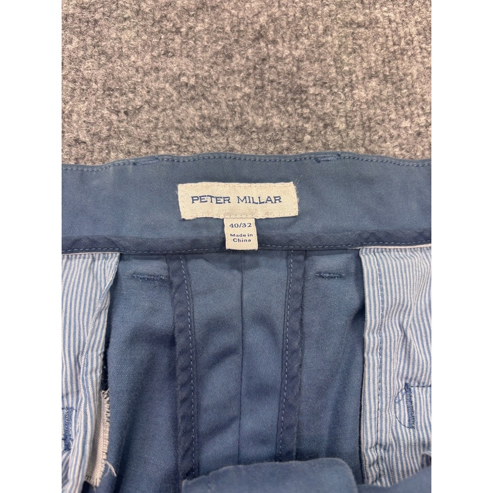 Peter Millar Mens Signature Sateen Classic Fit Pants Blue 40x32 Stretch Chinos - Picture 7 of 10